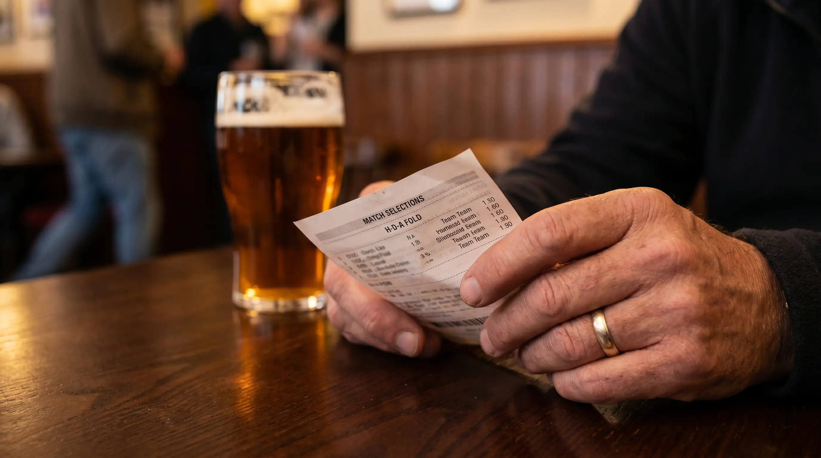 Close-up of a football betting slip showing 1X2 match result selections